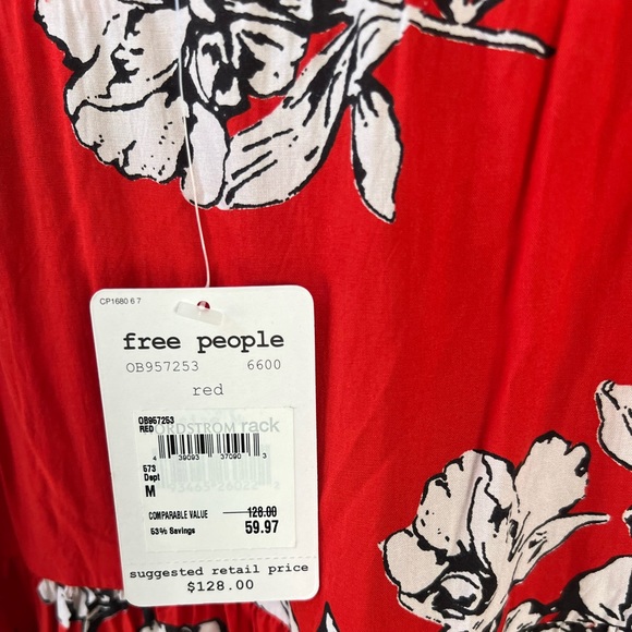 Free people red dress, new with tags,  low back floral print. - Picture 7 of 9